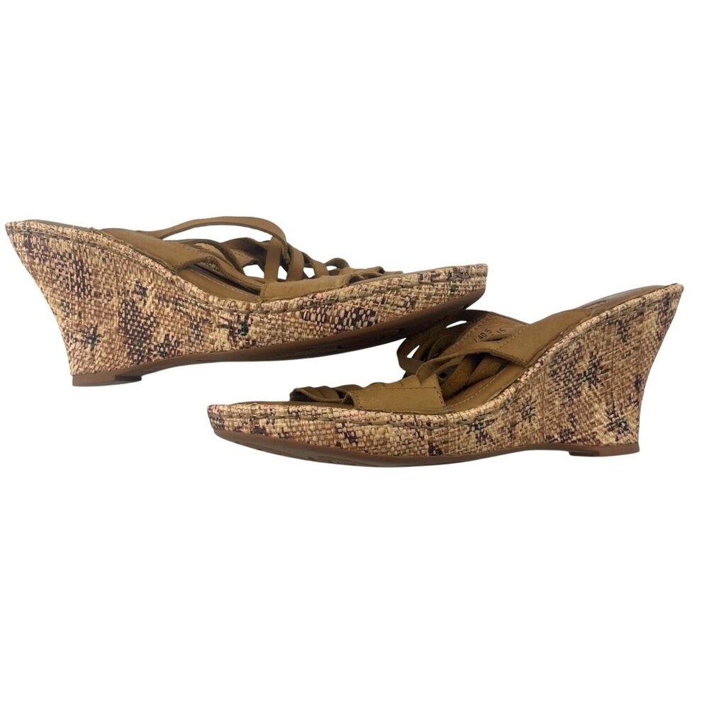 Born Drilles Women's Tan Leather‎ Woven Wedge Sandals Size 9